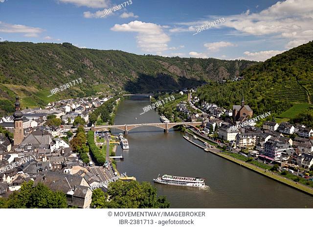 View from the Tummelchen on the town and the Moselle river valley, Cochem, Moselle, Rhineland-Palatinate, Germany, Europe, PublicGround