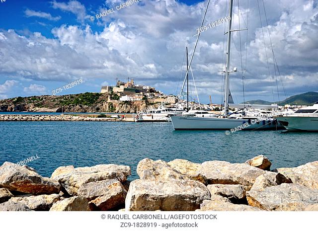 Dalt Vila view from Marina Botafoch  Ibiza, Balearic Islands, Spain