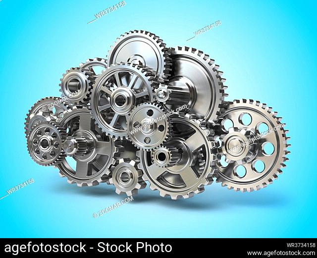 Engine gears in form of cloud. Cloud computing and networkin concept. 3d illustration