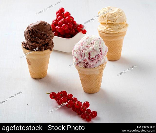 different de;licious homemade ice creams in cone