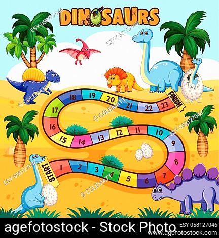 Dino path board game illustration