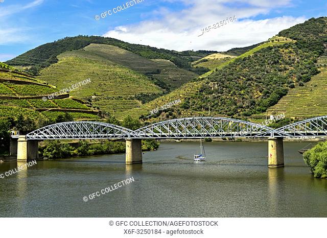 Eiserne Strassenbrücke über den Douro Fluss, Pinhao, Douro Tal, Portugal / Iron road bridge over the Douro River, Pinhao, Douro Valley, Portugal
