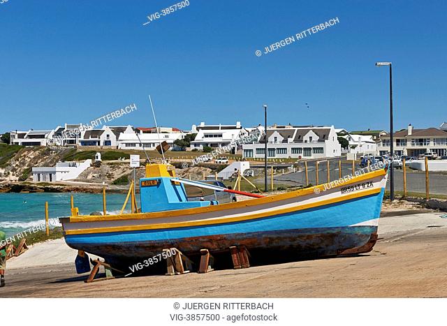 coloured fishing boats in harbour Kassiesbaai, Arniston, Cape Agulhas, Western Cape, South Africa - Arniston, Western Cape, South Africa, 24/02/2013