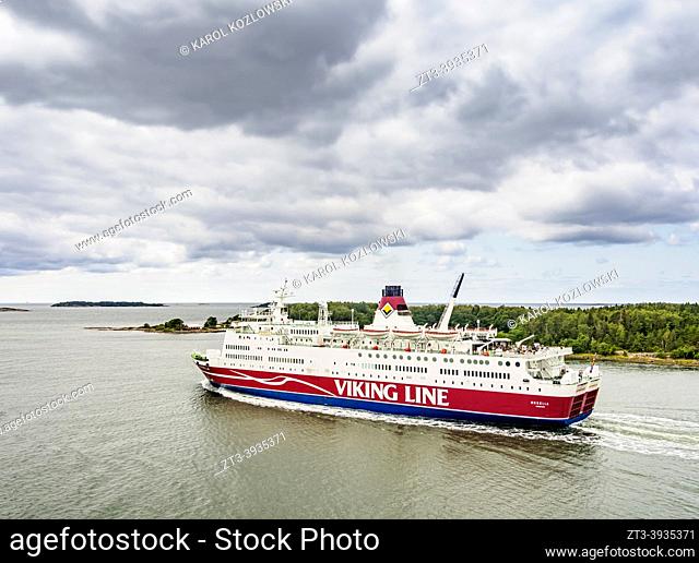 Viking Line Ferry Cruise Ship leaving port in Mariehamn, Aland Islands, Finland