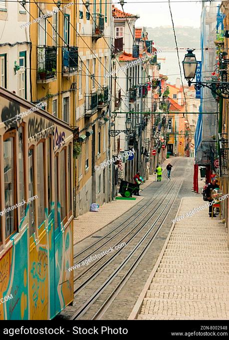 LISBON, PORTUGAL- MARCH 23, 2013: Lisbon#39;s Gloria funicular classified in Bairro Alto in Lisbon, Portugal