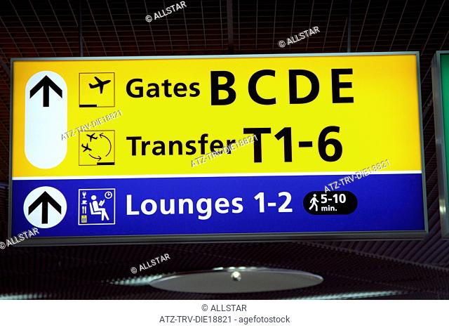 AIRPORT DIRECTION SIGN; SCHIPHOL AIRPORT, AMSTERDAM, HOLLAND; 24/11/2011