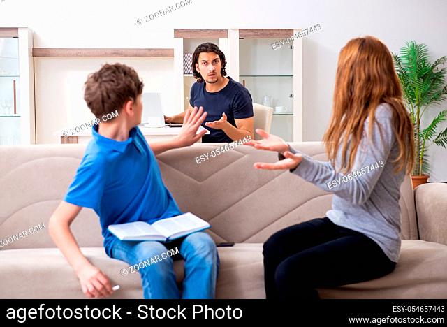 The concept of underage smoking with young boy and family