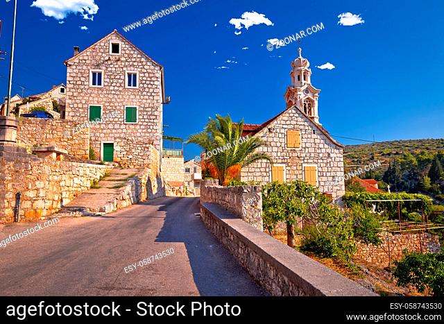 Village of Lozisca on Brac island street view, Dalmatia, Croatia