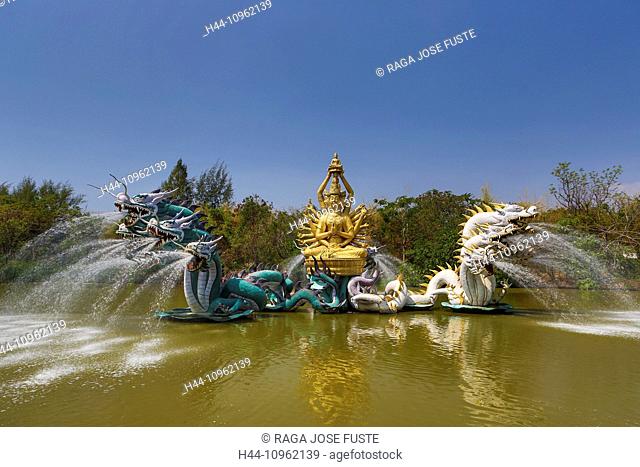 Ancient, Avalokitesavara, Bangkok, Bodhisattva, Siam, Thailand, Asia, colourful, culture, dragons, fountain, park, pond, touristic, travel