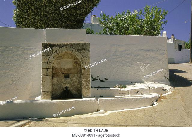 Greece, island Rhodes, Lachania,  Wall, white, village wells,   Dodekanes, Mediterranean island, artist village, wells, human-empty, nobody, destination