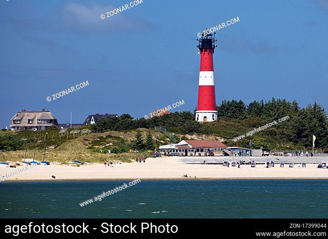 Leuchtturm mit Nordsee und Strand, Hoernum, Sylt, Nordfriesland, Schleswig-Holstein, Deutschland, Europa