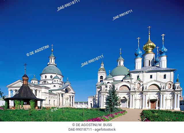 Monastery of St Jacob Saviour, with St Demetrius Cathedral on the left, 1794-1802, Rostov-Veliky, Golden Ring, Russia