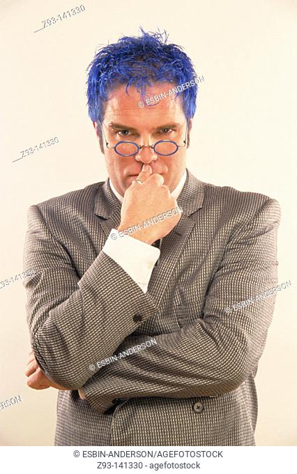 Blue-haired businessman