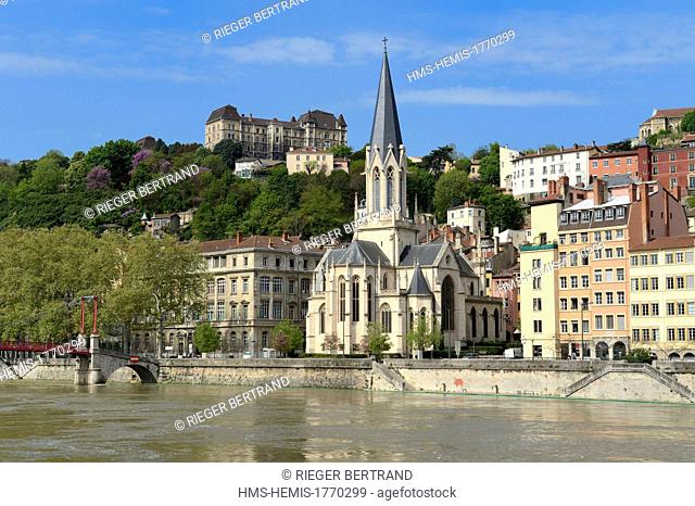 France, Rhone, Lyon, historical site listed as World Heritage by UNESCO, Vieux Lyon (Old Town), Paul Couturier footbridge also called Saint Georges and the...