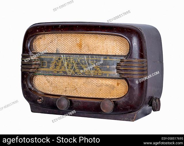 Cut Out Still Life Of an Aged Analog Radio in Studio with White Background