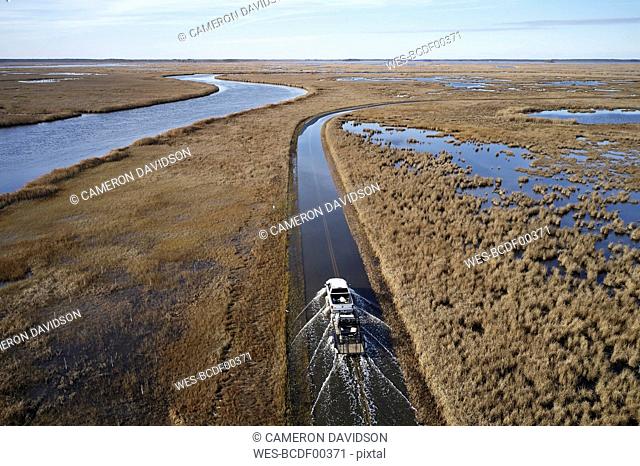 USA, Maryland, Cambridge, High tide flooding from rising sea levels at Blackwater National Wildlife Refuge