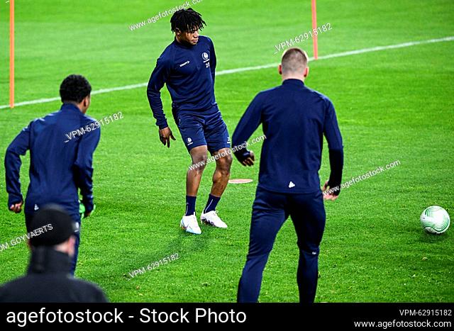 Gent's Gift Emmanuel Orban pictured in action during a training session of Belgian soccer team KAA Gent on Tuesday 14 March 2023 in Istanbul, Turkey