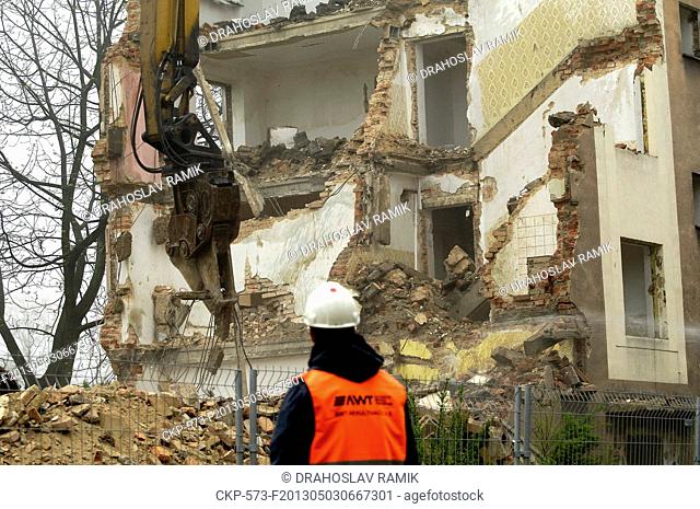 Demolition of five houses in poor condition owned by RPG Company started in Na Vyhlidce Street in Karvina, Czech Republic, May 3, 2013