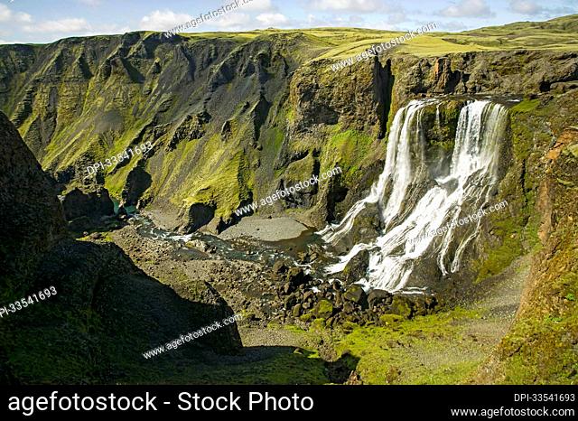 Fagrifoss Falls, along the road towards Lakagigar, Iceland.; Fagrifoss Falls, near Lakagigar, Iceland
