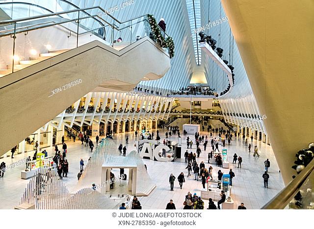Interior of The Oculus, Part of the New York City World Trade Center Transportation Hub, Connecting the PATH Trains to New Jersey with NYC Subways and Office...