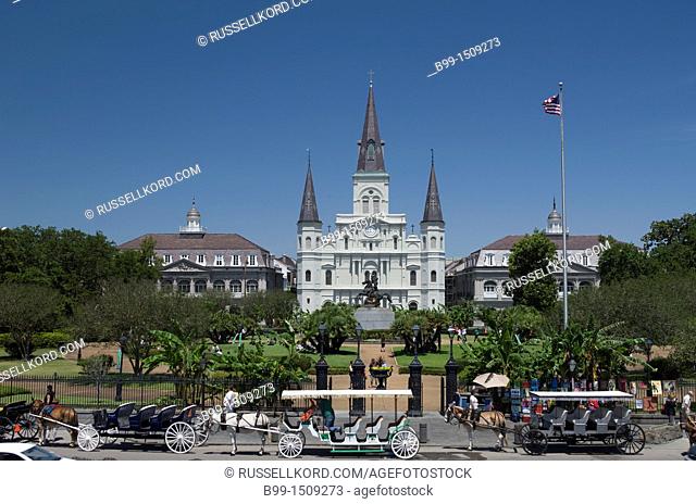 Horse Carriage Sightseeing Excursion Tours Jackson Square French Quarter Downtown New Orleans Louisiana USA