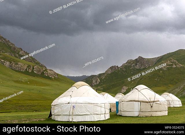 Yurts in Tash Rabat valley, Naryn province, Kyrgyzstan