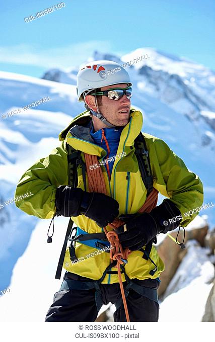 Portrait of mountain climber, Chamonix, Rhone-Alps, France