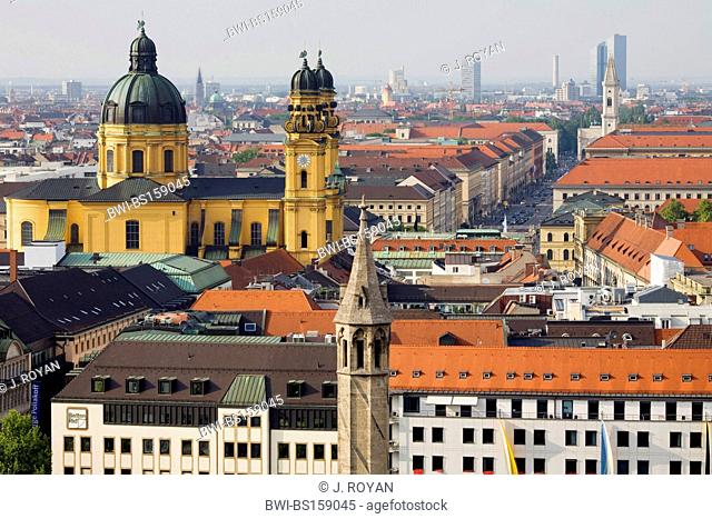 View of the Theatinerkirche and the city of Munich from the Alter Peter tower, Germany, Muenchen