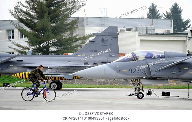 Five Jas-39 Gripens and the group of soldiers departed at noon from Caslav airport, Czech Republic, October 10, 2014 to the nine day mission to Iceland