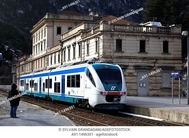 France, Provence, Alpes Maritimes 06, Roya Valley, Saint Dalmas de Tende railway station built by Mussolini