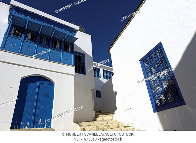 North Africa, Tunisia, Sidi Bou Said. Typical traditional white houses of the medina