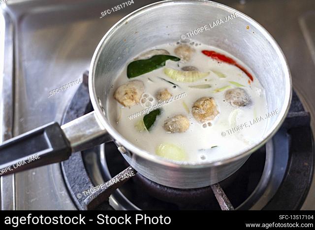 Preparing Thai chicken curry