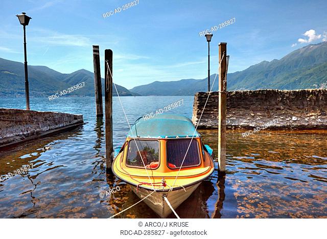 Boat, old harbour, Lago Maggiore, Ascona, Locarno, Ticino, Switzerland