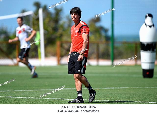 Head coach Joachim Loew of Germany in action during a training session of the German national soccer team at the training center in Santo Andre, Brazil