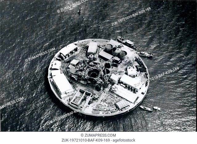 Oct. 10, 1972 - Man-made island off japan's coast. The milke man-made island 90-meters in diameter built in airake bay, six kilometers off the Japanese coast in...