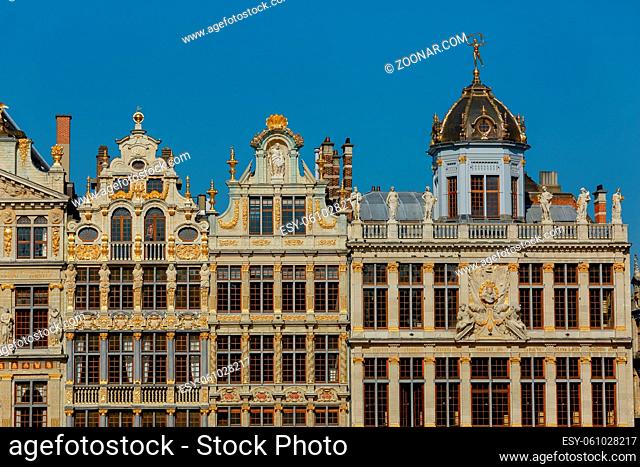 Old beautiful facade at Grand Place in Brussels, Belgium