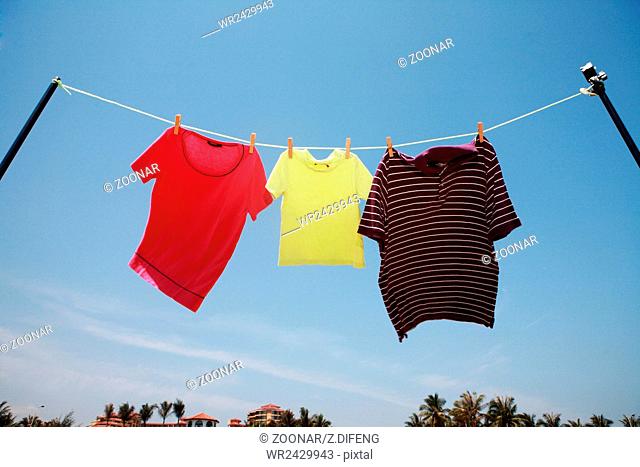 T-shirt drying on clothesline