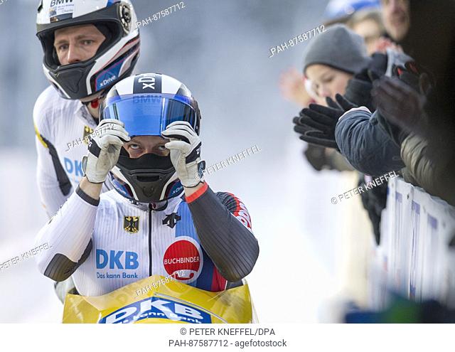 German bobsledders Francesco Friedrich and Thorsten Margis come in second place at the men's doubles at the Bobsled World Cup in Schoenau am Koenigssee, Germany