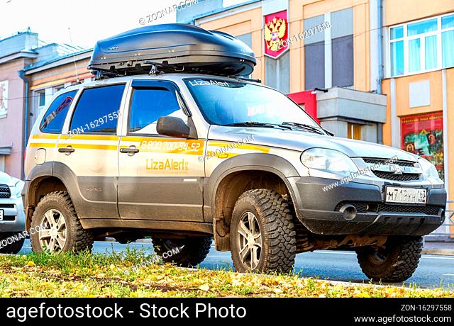 Samara, Russia - October 29, 2020: Vehicle of Liza Alert team. Liza Alert is a nonprofit search-and-rescue volunteer organization to search for missing people