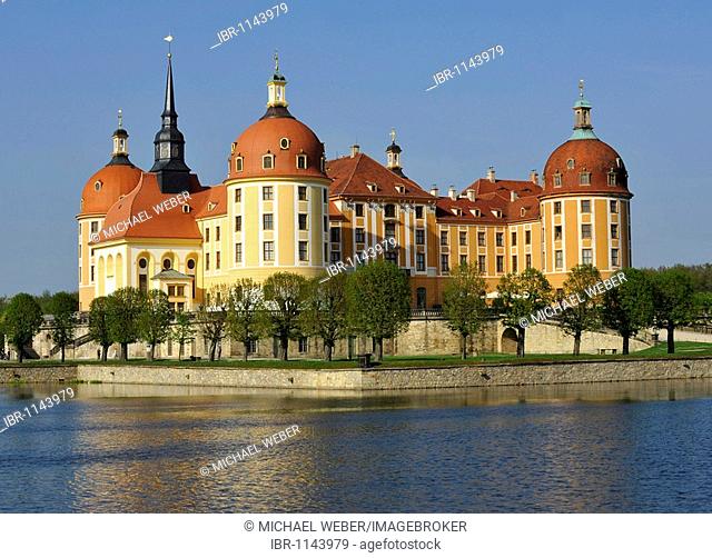 Baroque Moritzburg Castle, castle chapel, Jaegerturm tower and Amtsturm tower, Dresden, Free State of Saxony, Germany, Europe