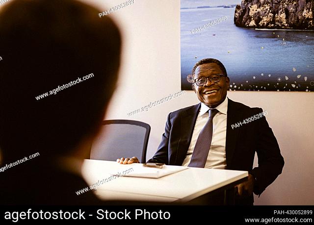 Christian Lindner (FDP), Federal Minister of Finance, meets Bernard Mensah, President of the Bank of America for a discussion at the annual meeting of the IMF...