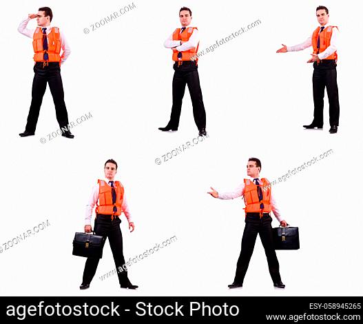 Man in life-jacket isolated on white
