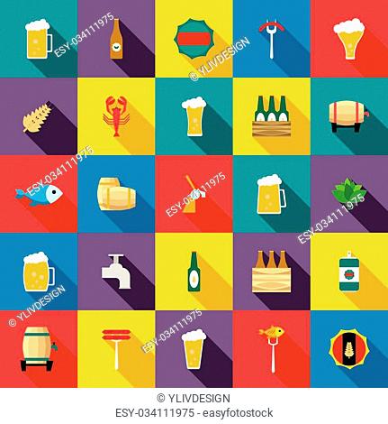 Beer icons set in flat style for any design