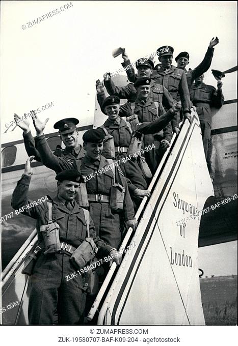 Jul. 07, 1958 - 10th Infantry Brigade Fly Out Top Cyprus: Advanced elements of the 19th Infantry Brigade were being airfield from Stansted, Essex