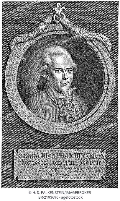 Historical illustration from the 19th century, portrait of Georg Christoph Lichtenberg, 1742 - 1799, a German mathematician