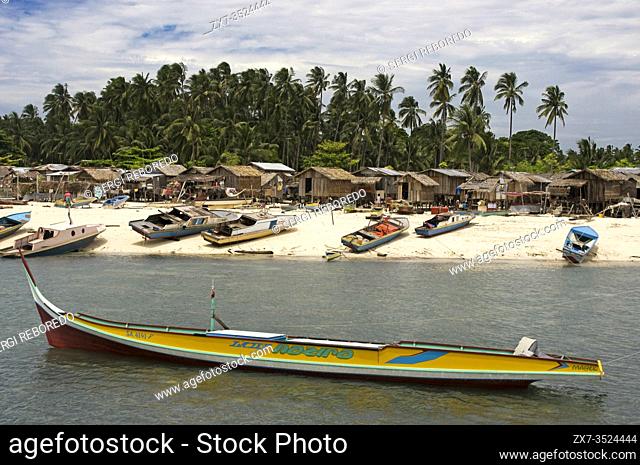 Pulau Mabul island in Sabah, Borneo, East Malaysia. Boats used by the inhabitants of the island of Mabul for fishing. This island attract thousands of divers...