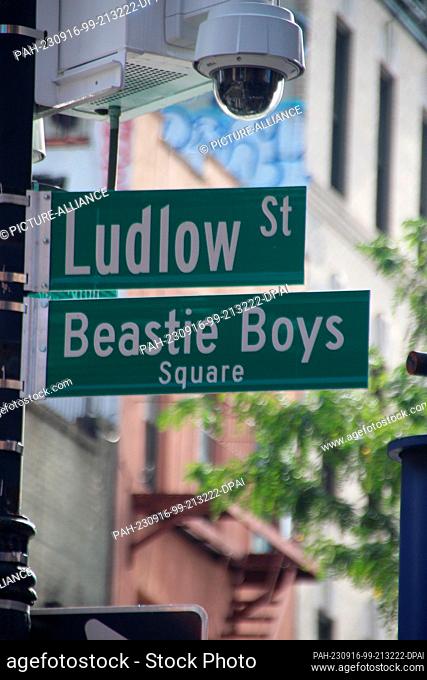 15 September 2023, USA, New York: The intersection of Ludlow Street and Rivington Street in New York, now named after the Beastie Boys