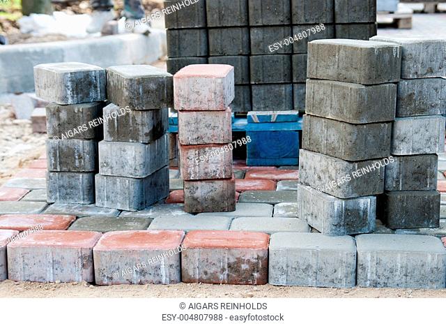 Piles of sidewalk brick