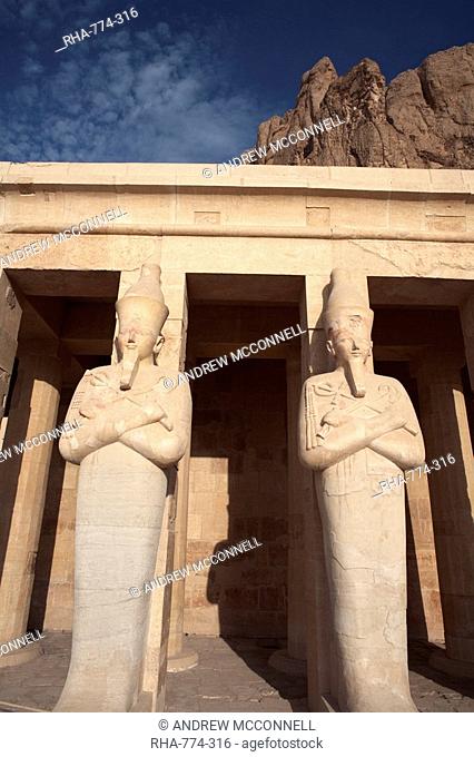 Osirid statues at Deir al Bahri, Funerary Temple of Hatshepsut, Thebes, UNESCO World Heritage Site, Egypt, North Africa, Africa