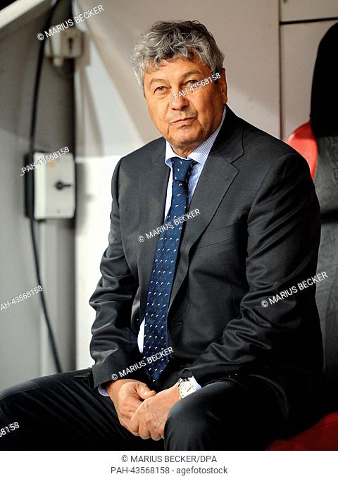 Shakhtar Donetsk's head coach Mircea Lucescu sits on the bench prior to the Champions League group A match between Bayer 04 Leverkusen and FC Shakhtar Donetsk...